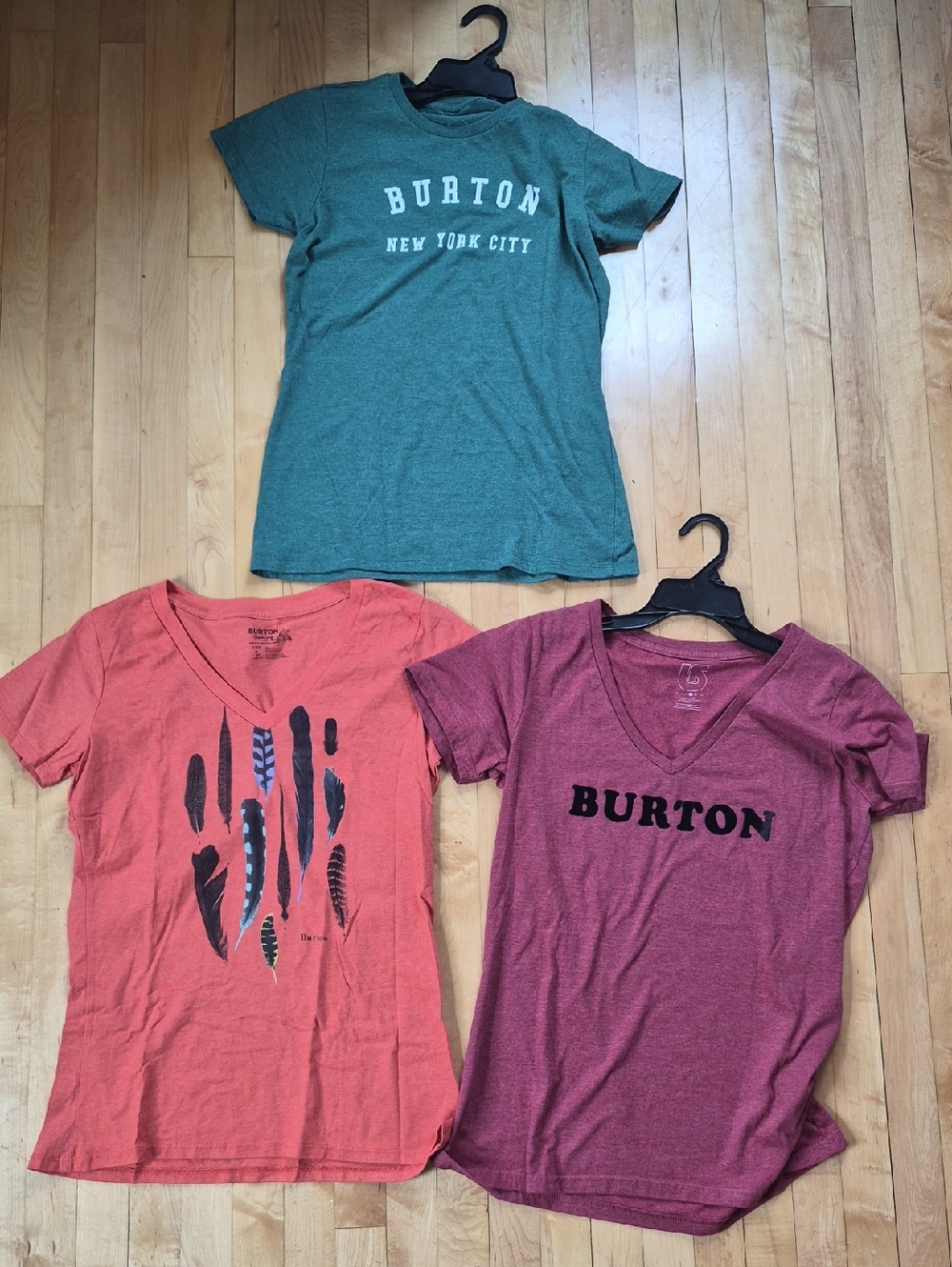 Burton Women's Short Sleeve Tees in Maroon  Forest Green And Orange